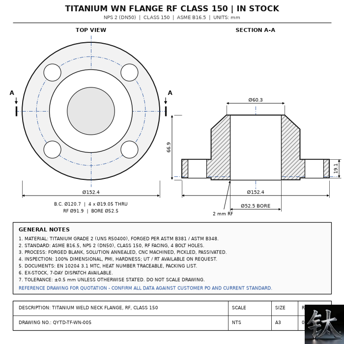 Titanium WN Flange RF Class 150 In Stock